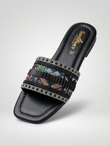 Jacquard Flat Slides – Black