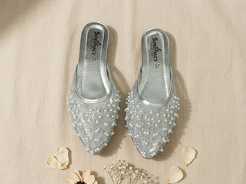 Embroidered Mules with Pearl Detailing