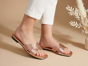 Champagne Gold Cross-Strap Flat Slides