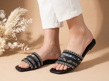 Jacquard Flat Slides – Rose Gold