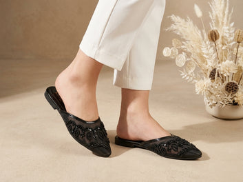 Embroidered Mules with Pearls & Sequins