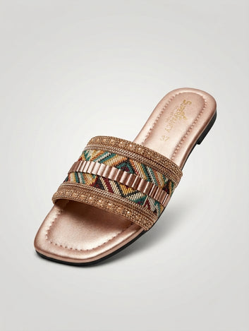 Jacquard Flat Slides – Rose Gold