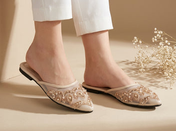 Embroidered Mules with Sequin & Beadwork